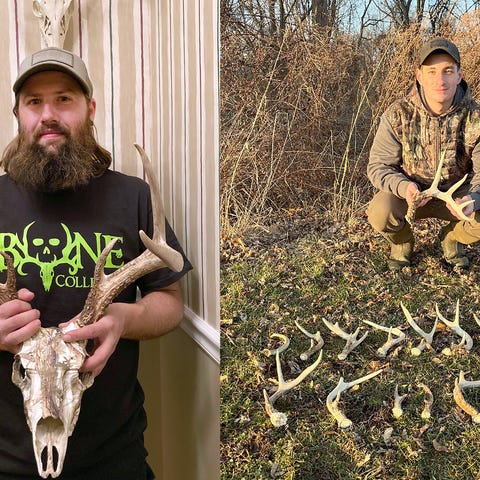 Josh Miller holds the matching set of antlers he f