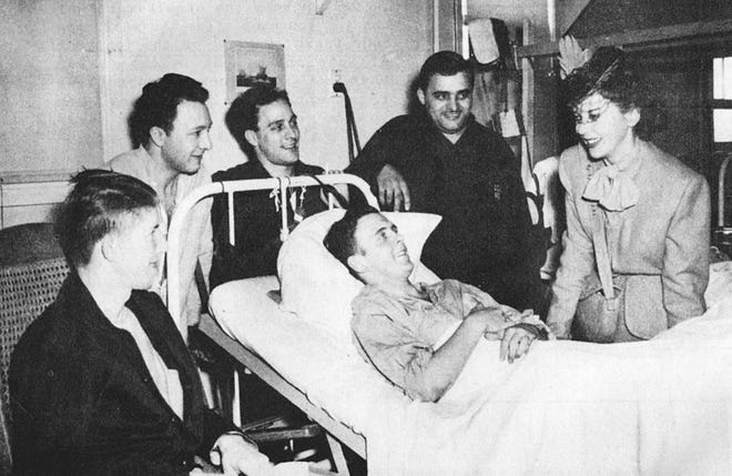 Ida Lupino, who played “tough dames” in the movies in the 1930sand 1940s and went on to become an important director in Hollywood, visited wounded soldiers at Rhoads Army Hospital in Utica during World War II. She stayed in the area for three days for her goal was to meet every one of the hundreds of patients in the hospital – and she did.  The hospital – in operation from 1943 to 1946 – was located on Burrstone Road on the site of today’s (Louis) LaPolla -(John) Ford Business Park, Notre Dame High School, Elihu Root Army Reserve Center and New York Mills Junior-Senior High School. It treated more than 25,000 sick and wounded soldiers during the war.