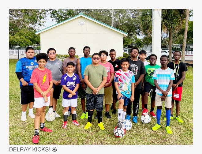 Members of the Delray Kicks soccer team. The players, who are coached by Delray Beach police officers, range in age from 6 to 14.