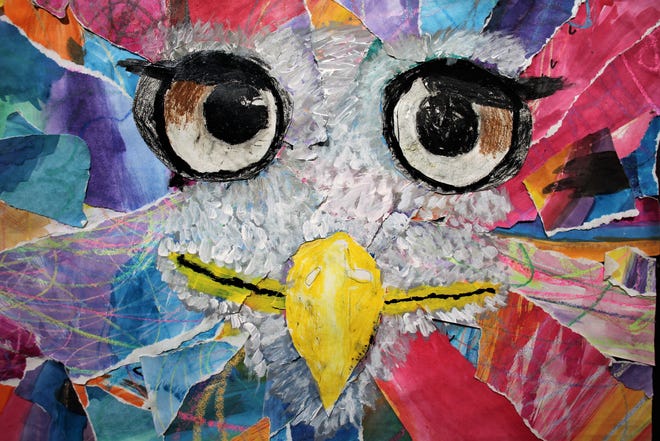 Detail of a mixed media work by Konnor Womble, a ninth-grader in the Loraine ISD. It's titled "The Majestic Bird" and is part of the Youth Art Month show currently up at The Grace Museum. March 1 2022
