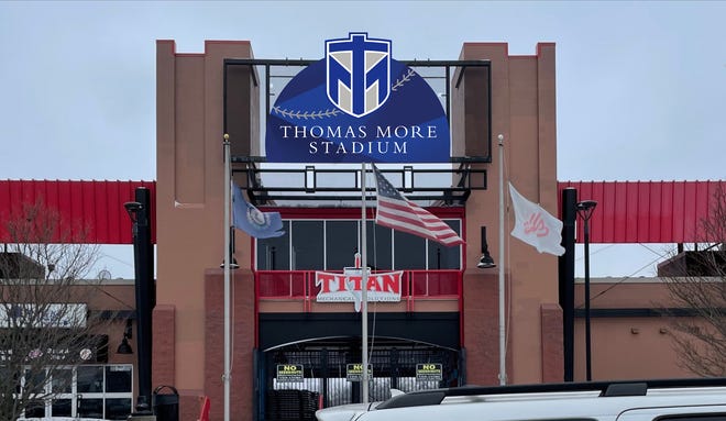 The new signage at Thomas More Stadium, home of the Florence Y'alls professional baseball team. March 1, 2022.