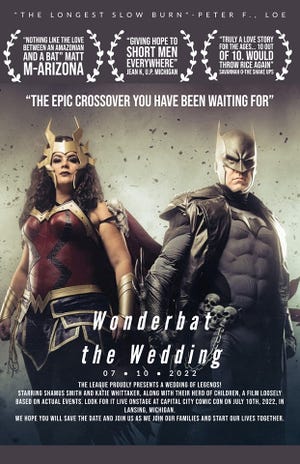 The announcement for Katie Whittaker's and Shamus Smith's wedding. Lansing's Batman and Wonder Woman plan to get married at Capital City Comic Con in July. The ceremony will honor their love of superheroes in a big way.