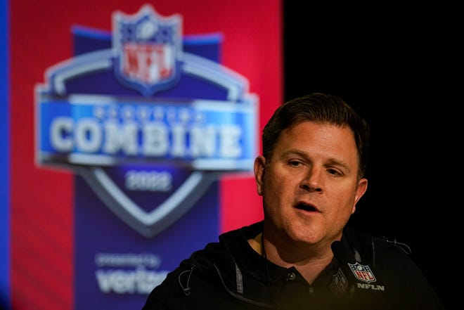Green Bay Packers general manager Brian Gutekunst speaks Tuesday during a news conference at the NFL scouting combine in Indianapolis.