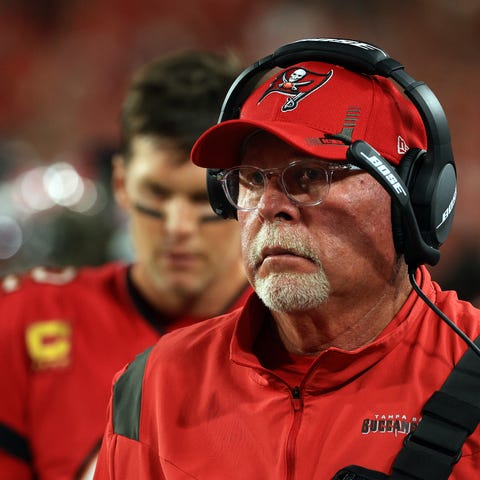Head coach Bruce Arians and quarterback Tom Brady 