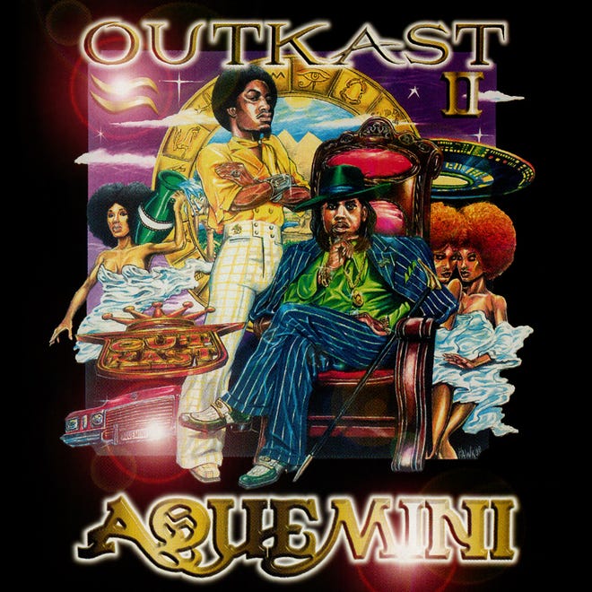 The cover of Outkast's 1998 album, "Aquemini," with illustration by Greg Hawkins and art direction by D.L. Warfield