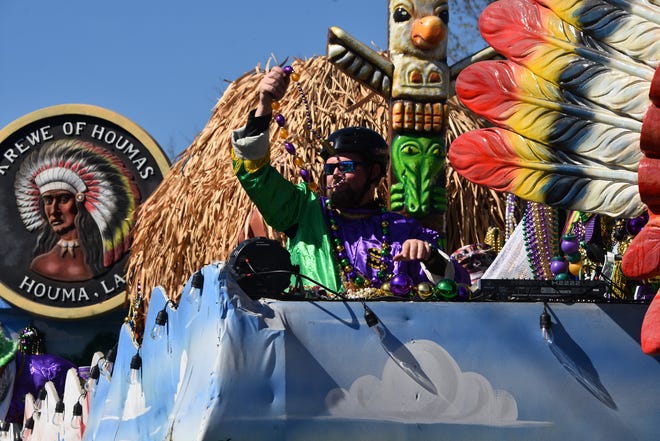A float in the Krewe of Houmas parade rolls March 1 through downtown Houma. Mardi Gras is woven into the community's culture, and a parade will be a part of Terrebonne's bicentennial celebration Oct. 15.