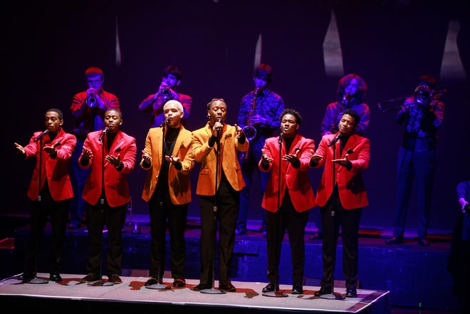 Members of the IU Soul Revue perform at Potpourri of the Arts in the African American Tradition at the Indiana University Auditorium in November 2021.