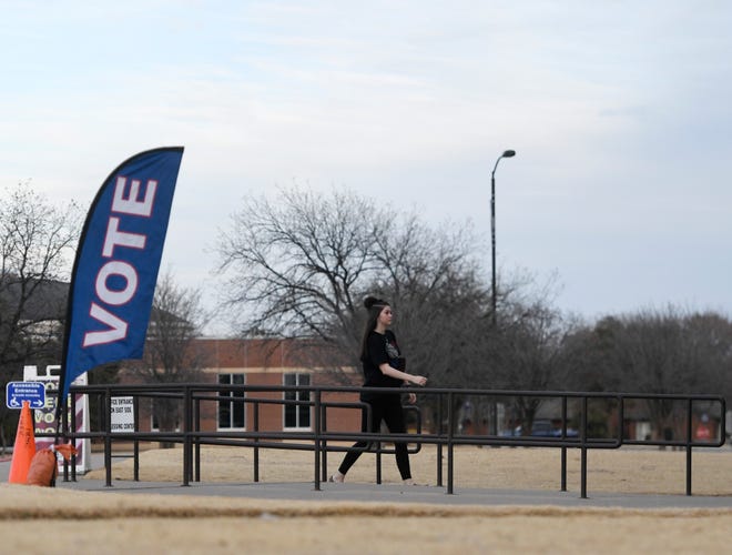 A voter is seen at on Election Day, Tuesday, March 1, 2022 at Green Lawn Church of Christ in Lubbock.