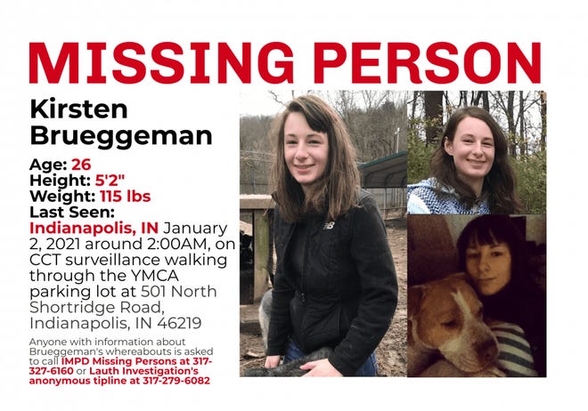 This image shows a Kirsten Brueggeman missing person poster that was distributed online after she went missing on Jan. 2, 2021.