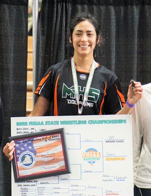Mosley sophomore Valarie Solorio won the FHSAA State Championship at 100 pounds in the first year for girls wrestling on Saturday, Mar. 5, 2022 at Silver Spurs Arena in Kissimmee.