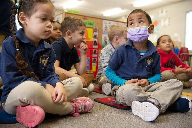 Pre-K4 students at Washington Irving Elementary School #4 now have the option to wear a mask or not at school in Garfield, N.J. on Monday March 7, 2022. 