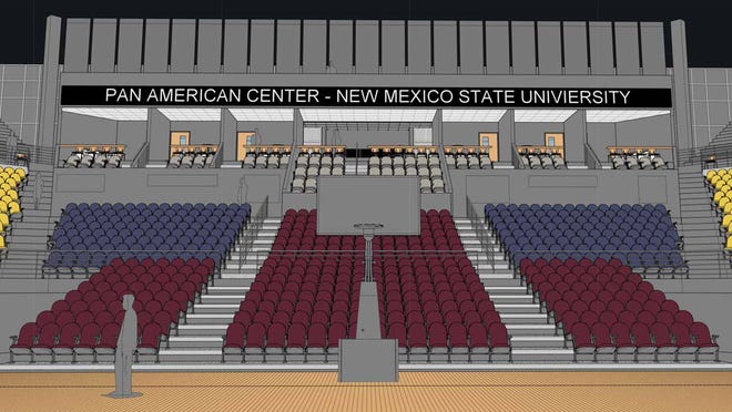 NM State Athletics released an artist's rendition for a suite and club seating area inside the Pan Am, which is scheduled to be completed in Winter 2022.