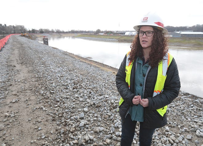 Lisa Gatens, U.S. Army Corps of Engineers project manager, talks about the ongoing Massillon levee upgrade project, which she said is about 30% complete. Work on the west bank section of the levee at Newman Creek finished in mid-February.
