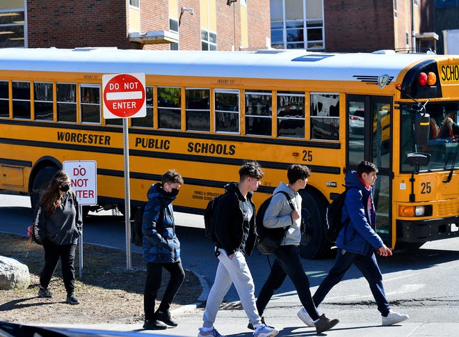 In a file photo, students leave Doherty Memorial High School in Worcester.