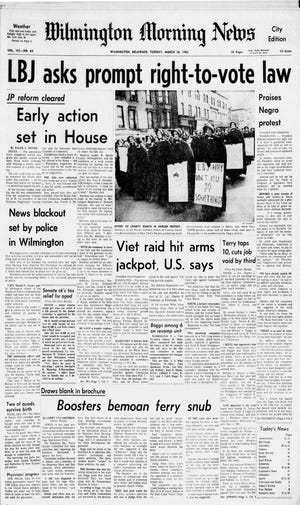 Front page of the Wilmington Morning News from March 16, 1965.