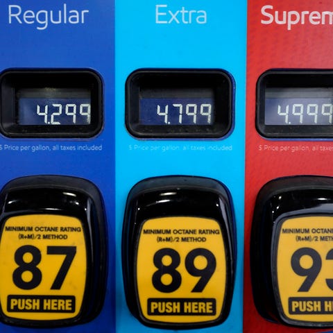 Gas prices appear on a pump at a gas station Monda