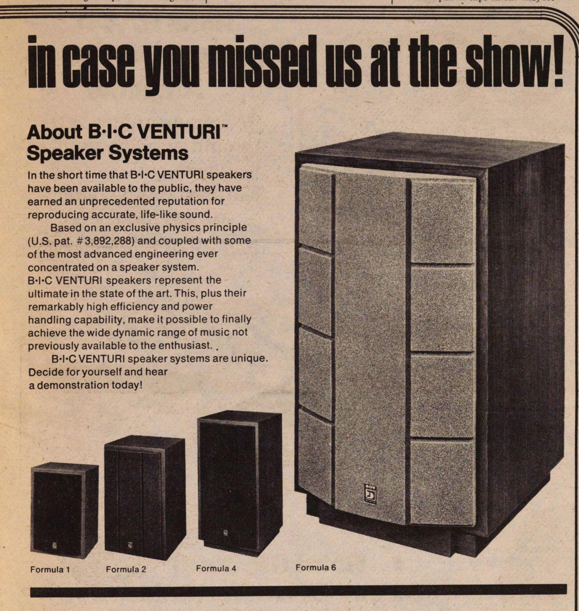 This 1970s-era ad for BIC Venturi speakers shows off their size, not easy to tote around in a burglary.