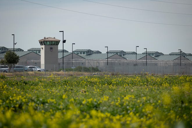 A guard tower at the N. A. Chaderjian Youth Correctional Facility in Stockton on March 2, 2022.