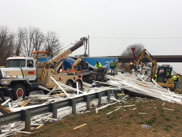 Workers spent much of Wednesday clearing debris from an eight-vehicle pileup on Interstate 81 in Rockbridge County that killed one person.