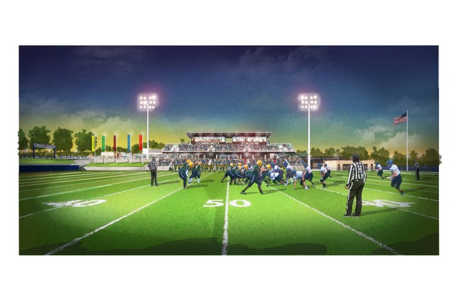 Renderings of the DMPS Community Stadium show what it will look like after its opening in fall of 2023.