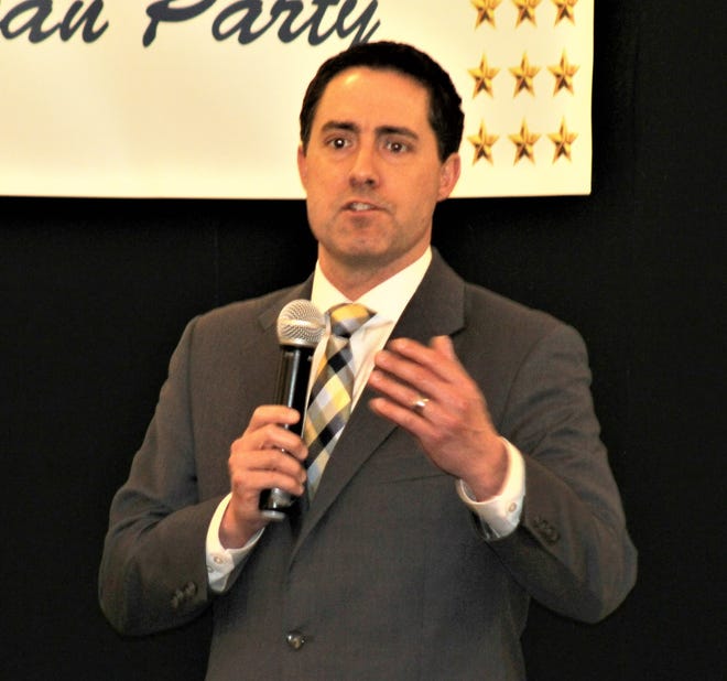 Ohio Secretary of State Frank LaRose was the keynote speaker at the Marion County Republican Party's Harding Day Dinner on Thursday, March 10, 2022, in Waldo. LaRose expressed concerns about the current congressional redistricting process in Ohio.