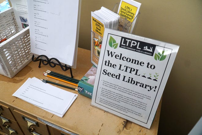                                The Lyon Township Public Library Seed Library. Patrons can both take and leave seeds for flowers, vegetables and herbs.