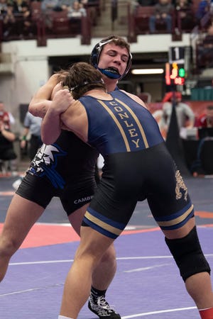Cambridge’s Caden Kenworthy competed in a 175 pound match on day two of the 85th annual OHSAA state wrestling tournament at Schottenstein Center in Columbus,  Ohio, on March 11-13, 2022.