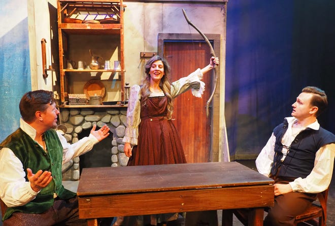 Donnie Norton, left, director of the Weymouth High Theater Company, plays Nick Bottom in The Company Theatre's production of "Something Rotten!"
