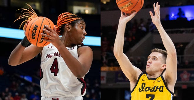 South Carolina's Aliyah Boston (left) and Iowa's Jordan Bohannon (right) lead their teams in selection on Sunday.
