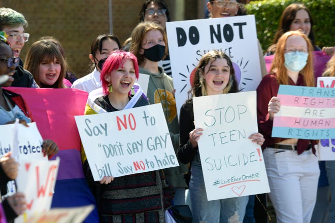 About 50 students from Fort Walton Beach High School participated in a rally after school Monday in protest of the recent Florida legislation that has been called the "Don't Say Gay" bill.