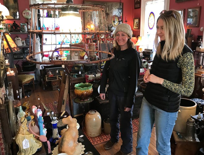Kaitlin Howard, left, and Molly Suba enjoy their day out March 11 by visiting the Victorian Rose Vintage shop in Bouckville. The sixth annual Spring Shop Hop is April 8-10 at Victorian Rose and other shops on and around Route 20 from Madison to Bouckville.