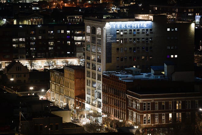 A view of the 100 Block of Gay Street as seen from The Radius Rooftop Lounge atop the Embassy Suites in downtown Knoxville, Tennessee on Friday, May 11.  March 2022.