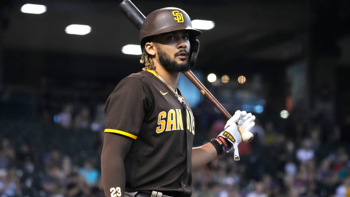 San Diego Padres shortstop Fernando Tatis Jr. gets ready to hit against the Arizona Diamondbacks in the first inning at Chase Field.