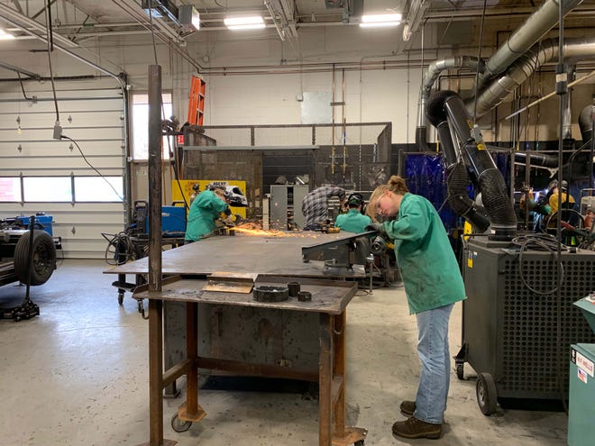 Gwendolyn Strausbaugh is seen here working on a project in the Precision Welding Technologies lab at Pickaway-Ross. A senior in Tommy Collier's program, Strausbaugh started working full time at Prime Equipment in Columbus this month.