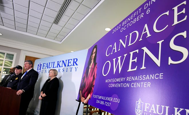 Faulkner University incoming president Mitch Henry announces on Tuesday March 15, 2022, that Candace Owens will be the guest speaker for the University’s 2022 Benefit Dinner.