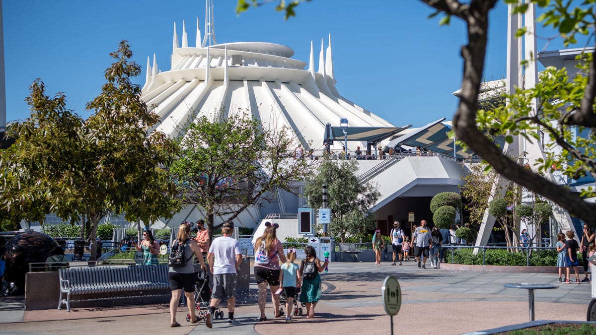 Guests walked through Tomorrowland on April 30, 2021 as Disneyland reopened to the public after its pandemic closure.