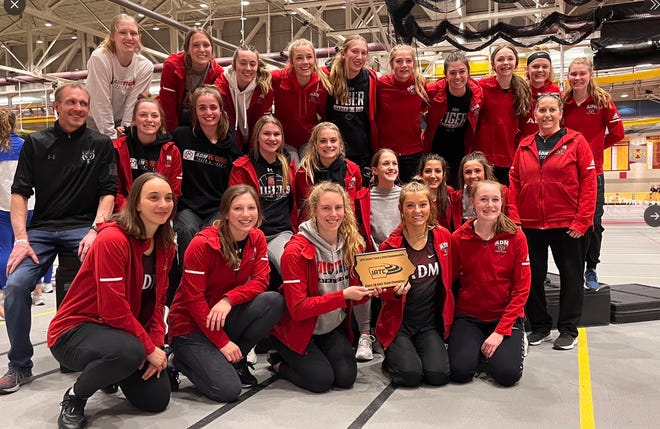 The ADM girls track and field team poses for a photo after winning the IATC Indoor Track and Field Championships in Class 3A.