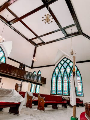 After the roof was replaced, Pastor Tim Jackson said they were unable to restore the stained glass ceiling and had to drywall it instead at Vestal United Methodist Church on March 16, 2022.