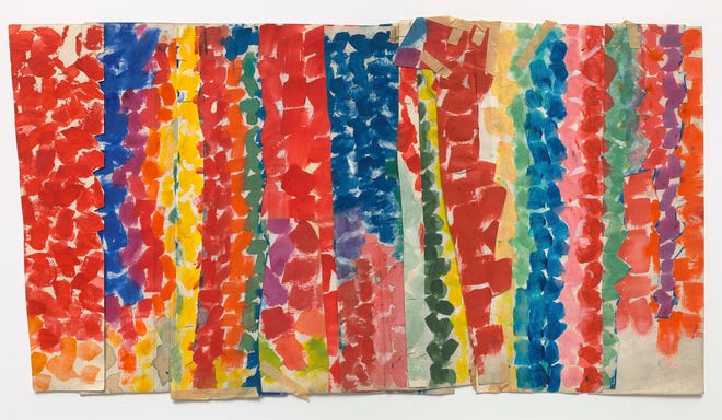 Untitled art by Alma W. Thomas, ca. 1968, acrylic on cut, stapled and taped paper.