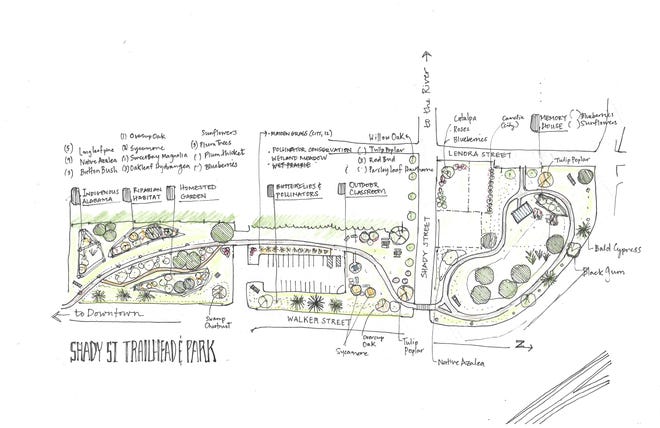 Architectural drawing illustrates what citizens can expect at the Stady Street Trailhead & Park.