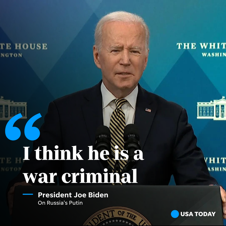 For the first time in public, President Joe Biden on Wednesday called Russian President Vladimir Putin "a war criminal."