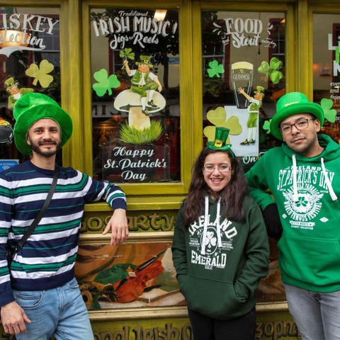 Revelers gathered in Dublin's popular Temple bar a