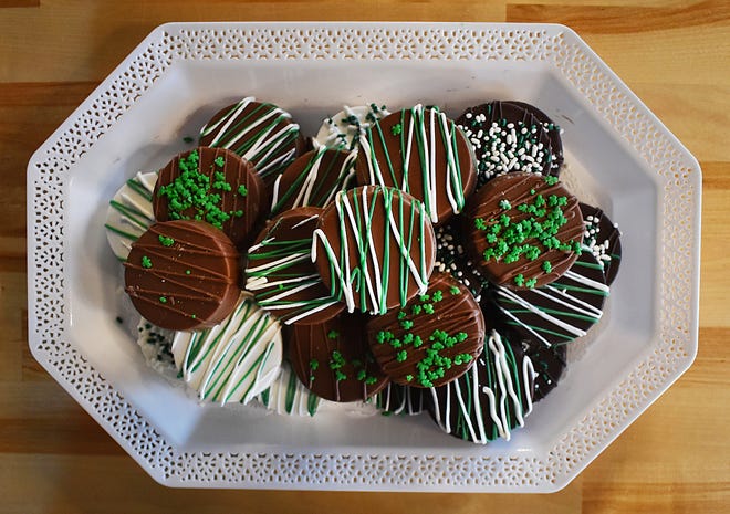 St. Patrick's Day themed chocolate-covered Oreos on display at Pop Culture, 10 Purchase St., Suite 100, Fall River.