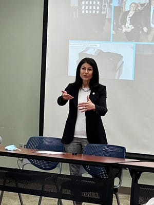 Michigan Attorney General Dana Nessel speaks during a meeting with members of Monroe Community Mental Health Friday. Provided by Kris Hudson
