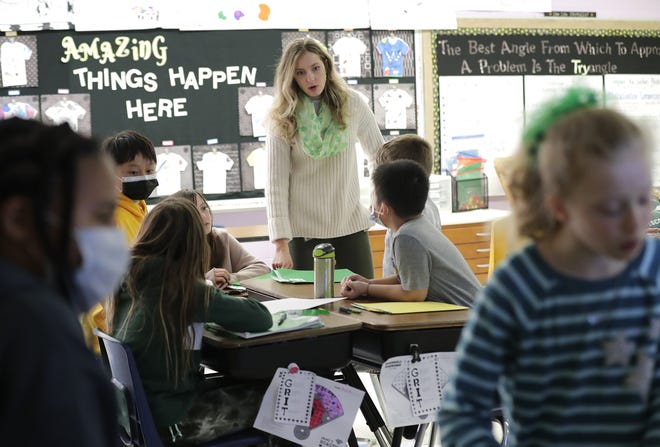 Sarah Eisch teaches a fourth-grade inquiry course at Huntley Elementary School in Appleton. Overcrowding at Huntley is one reason the school district is looking to build a new elementary school.