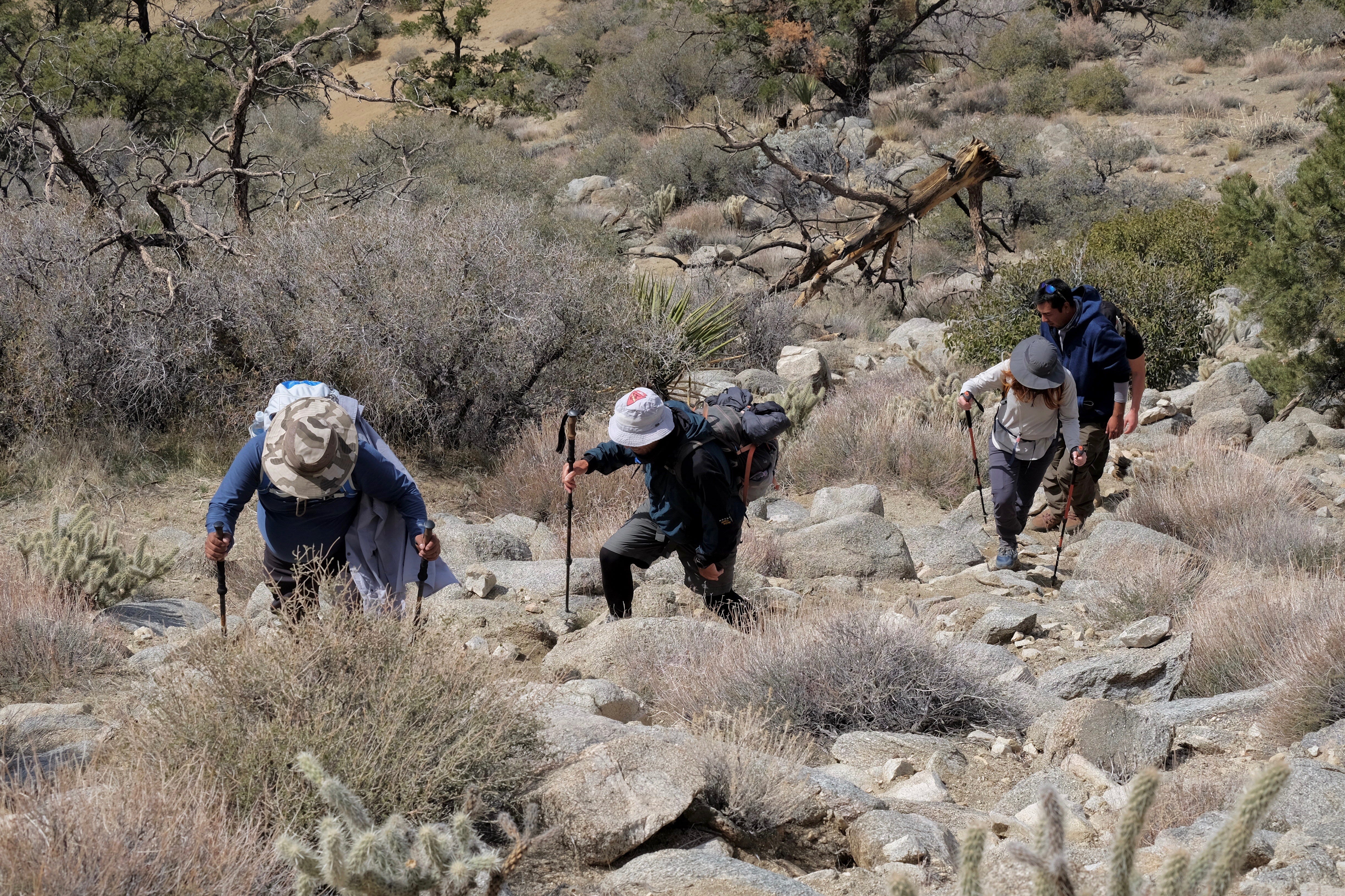 Hikers ascend Martinez Mountain in California on March 13, 2022.