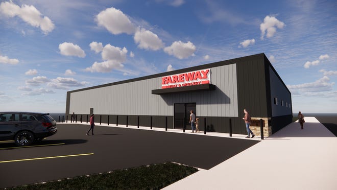 A design rendering shows the plan for the Fareway store in Ogden. Digging was set begin on that project in April. Fareway recently announced plans to build in Granger, with construction set to begin in 2024.