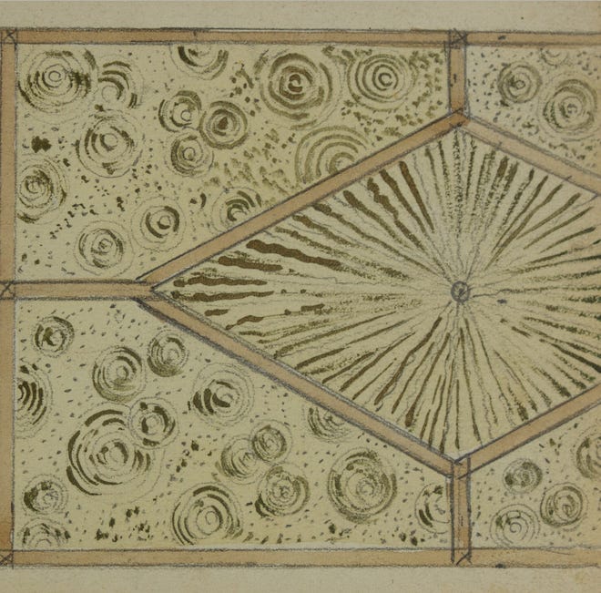 XIX amžiaus saulės spindulių lubų eskizas, kurį sukūrė Christianas Weidemannas.