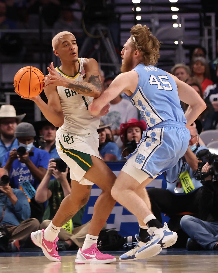 Tar Heels forward Brady Manek (45) was ejected after being called for a flagrant foul in the second half against Baylor.