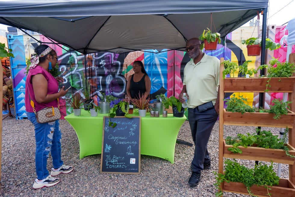 Janet Swan, of Garden with Janet, middle, sells plants at the Buy Black Marketplace hosted by Archwood Exchange on Roosevelt Row in Phoenix on March 19, 2022.